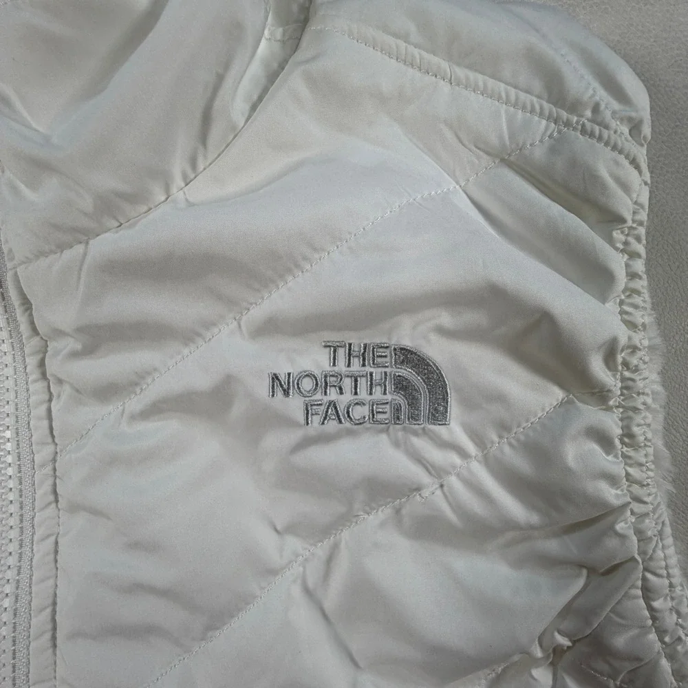 The North Face Womens Large Mossbud Swirl Reversible Vest White Quilted Fleece